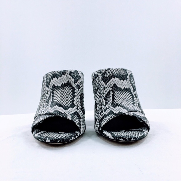 Vince Grey Mule Snakeskin Embossed Leather Block Slide On Heeled Sandal Sz 7 - Picture 4 of 11